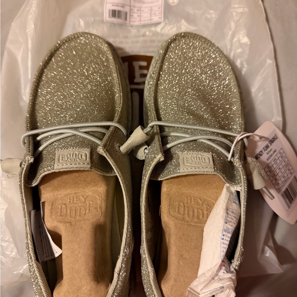 Hey Dude Silver Sparkle Slip-On Shoes